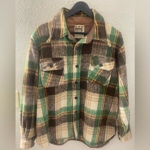 Vintage 70s CPO Mens Wool Linen Plaid Flannel Shirt Jacket Large Montgomery Ward